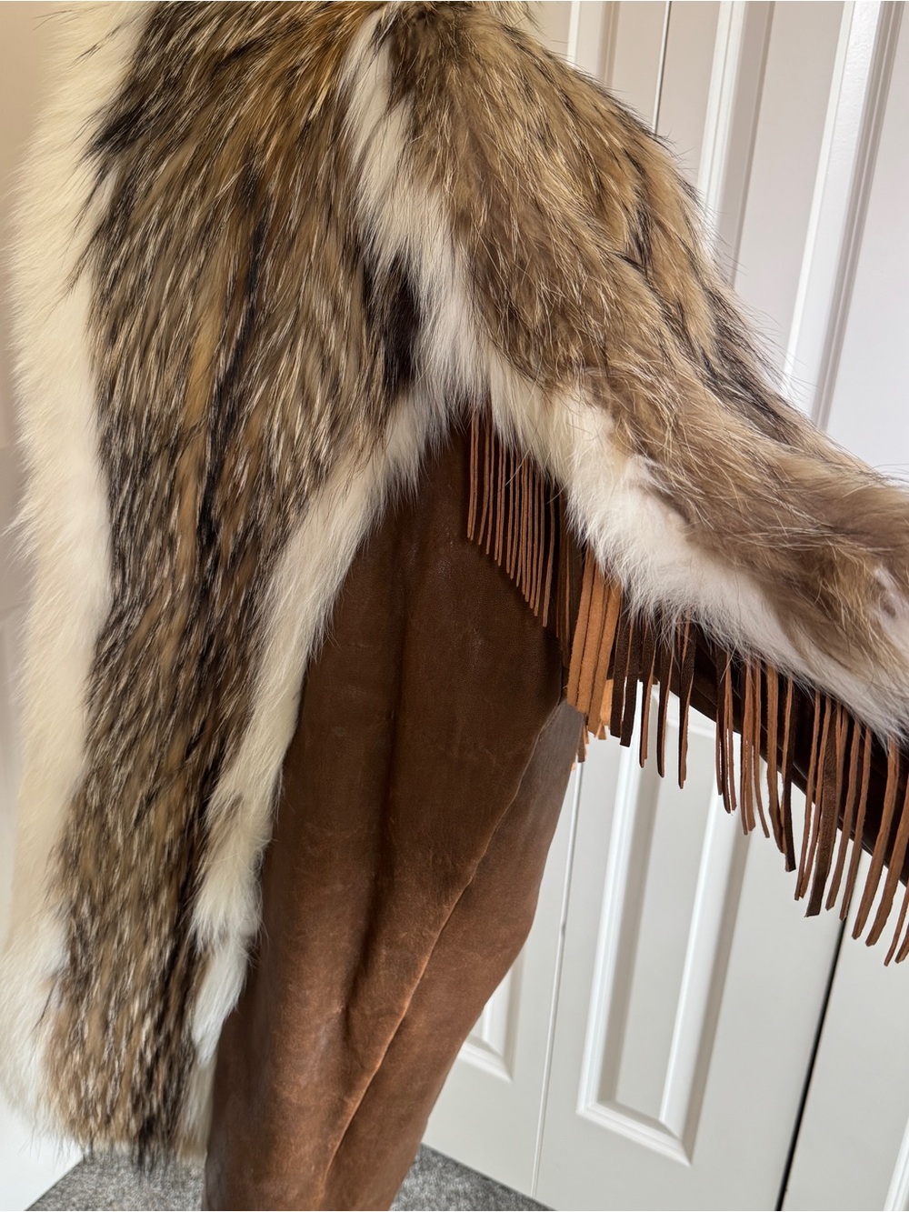 Overland Coyote Fur Leather Fringe Coat Western Ranch Jacket Vintage Womens S - Picture 5 of 14